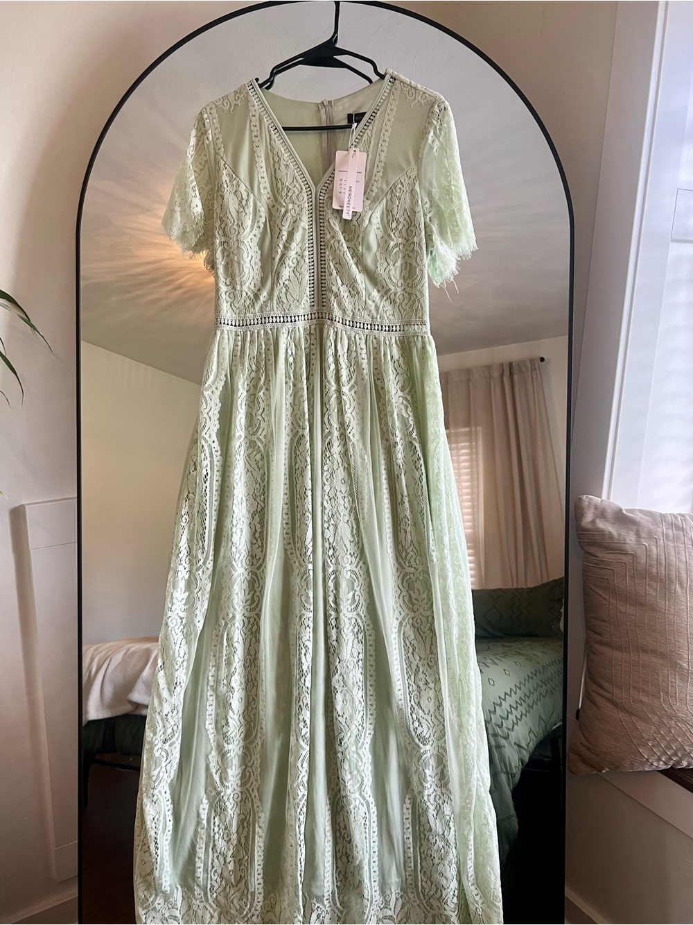 Merokeety Women’s V Neck Short Sleeve Floral Lace A Line Boho Dress